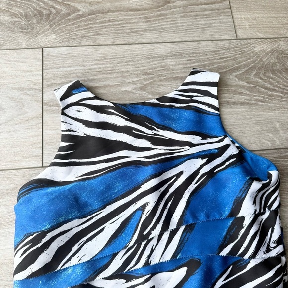 MICHAEL KORS Blue Black White Ruffled Zebra Stripe Sleeveless Dress - Picture 13 of 14
